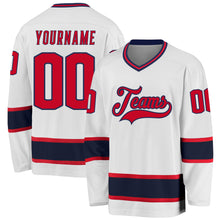 Load image into Gallery viewer, Custom White Red-Navy Hockey Jersey