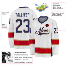 Load image into Gallery viewer, Custom White Navy-Red Hockey Jersey