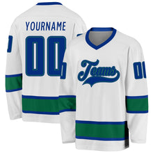 Load image into Gallery viewer, Custom White Royal-Kelly Green Hockey Jersey