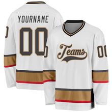 Load image into Gallery viewer, Custom White Steel Gray-Old Gold Hockey Jersey