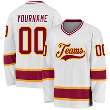 Load image into Gallery viewer, Custom White Maroon-Gold Hockey Jersey
