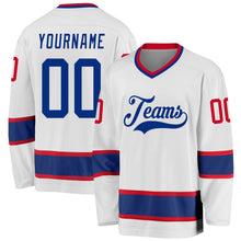 Load image into Gallery viewer, Custom White Royal-Gold Hockey Jersey