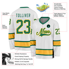 Load image into Gallery viewer, Custom White Kelly Green-Gold Hockey Jersey