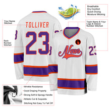 Load image into Gallery viewer, Custom White Purple-Orange Hockey Jersey
