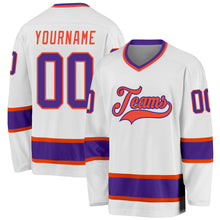 Load image into Gallery viewer, Custom White Purple-Orange Hockey Jersey