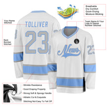 Load image into Gallery viewer, Custom White Gray-Light Blue Hockey Jersey