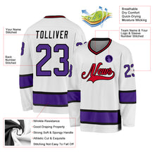 Load image into Gallery viewer, Custom White Purple-Black Hockey Jersey