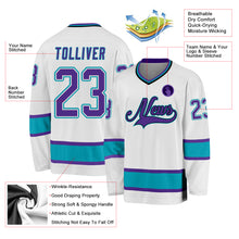 Load image into Gallery viewer, Custom White Purple-Teal Hockey Jersey