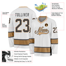 Load image into Gallery viewer, Custom White Steel Gray-Old Gold Hockey Jersey