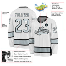 Load image into Gallery viewer, Custom White Silver-Black Hockey Jersey