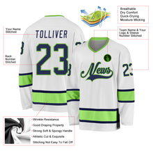 Load image into Gallery viewer, Custom White Navy-Neon Green Hockey Jersey