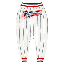 Load image into Gallery viewer, Custom White Navy Pinstripe Navy-Red Sports Pants
