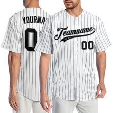 Load image into Gallery viewer, Custom White Black Pinstripe Black-Gray Authentic Baseball Jersey
