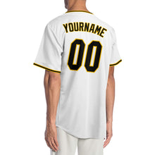 Load image into Gallery viewer, Custom White Black-Gold Authentic Baseball Jersey