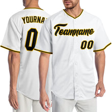Load image into Gallery viewer, Custom White Black-Gold Authentic Baseball Jersey