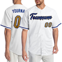 Load image into Gallery viewer, Custom White Old Gold-Royal Authentic Baseball Jersey