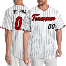 Load image into Gallery viewer, Custom White Black Pinstripe Red-Black Authentic Baseball Jersey