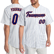 Load image into Gallery viewer, Custom White Royal Pinstripe Royal-Orange Authentic Baseball Jersey
