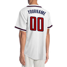 Load image into Gallery viewer, Custom White Red-Navy Authentic Baseball Jersey