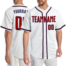 Load image into Gallery viewer, Custom White Red-Navy Authentic Baseball Jersey