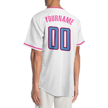 Load image into Gallery viewer, Custom White Light Blue-Pink Authentic Baseball Jersey