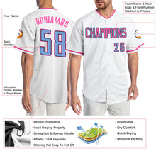 Load image into Gallery viewer, Custom White Light Blue-Pink Authentic Baseball Jersey