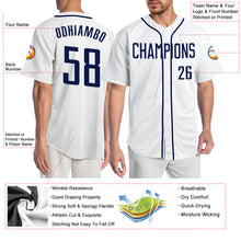 Load image into Gallery viewer, Custom White Navy Authentic Baseball Jersey
