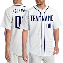 Load image into Gallery viewer, Custom White Navy Authentic Baseball Jersey