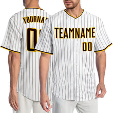 Load image into Gallery viewer, Custom White Brown Pinstripe Brown-Gold Authentic Baseball Jersey