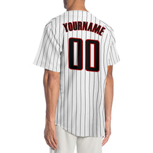 Load image into Gallery viewer, Custom White Black Pinstripe Black-Red Authentic Baseball Jersey
