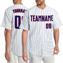 Load image into Gallery viewer, Custom White Royal Pinstripe Royal-Red Authentic Baseball Jersey