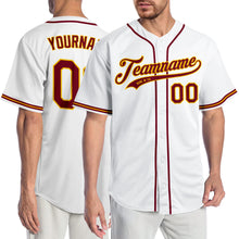 Load image into Gallery viewer, Custom White Crimson-Gold Authentic Baseball Jersey