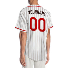 Load image into Gallery viewer, Custom White Brown Pinstripe Red-Brown Authentic Baseball Jersey