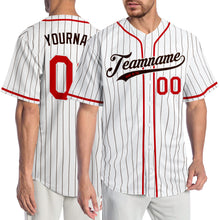 Load image into Gallery viewer, Custom White Brown Pinstripe Red-Brown Authentic Baseball Jersey