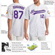 Load image into Gallery viewer, Custom White Purple Pinstripe Purple-Gray Authentic Baseball Jersey