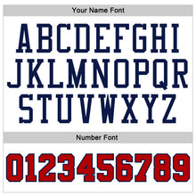 Load image into Gallery viewer, Custom Stitched White Navy Pinstripe Red-Navy Sports Pullover Sweatshirt Hoodie