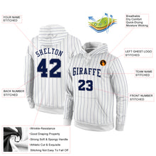 Load image into Gallery viewer, Custom Stitched White Navy Pinstripe Navy-Gray Sports Pullover Sweatshirt Hoodie