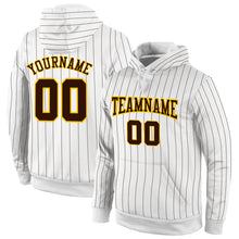 Load image into Gallery viewer, Custom Stitched White Brown Pinstripe Brown-Gold Sports Pullover Sweatshirt Hoodie