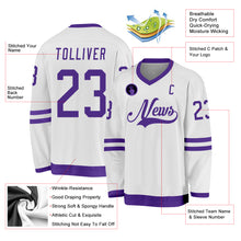 Load image into Gallery viewer, Custom White Purple Hockey Jersey
