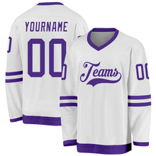 Load image into Gallery viewer, Custom White Purple Hockey Jersey