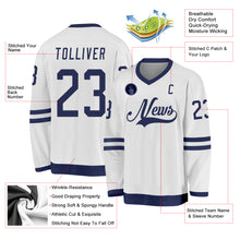 Load image into Gallery viewer, Custom White Navy Hockey Jersey