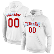 Load image into Gallery viewer, Custom Stitched White Red-Light Blue Sports Pullover Sweatshirt Hoodie