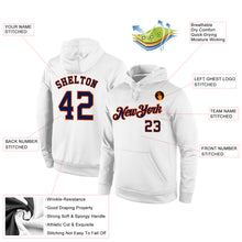 Load image into Gallery viewer, Custom Stitched White Navy-Orange Sports Pullover Sweatshirt Hoodie