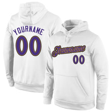 Load image into Gallery viewer, Custom Stitched White Purple-Old Gold Sports Pullover Sweatshirt Hoodie