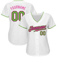 Load image into Gallery viewer, Custom White Neon Green-Pink Authentic Baseball Jersey