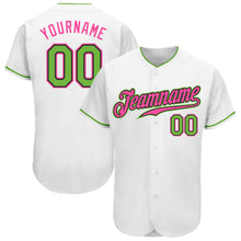 Load image into Gallery viewer, Custom White Neon Green-Pink Authentic Baseball Jersey
