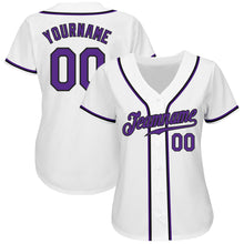 Load image into Gallery viewer, Custom White Purple-Black Authentic Baseball Jersey