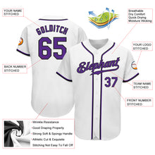 Load image into Gallery viewer, Custom White Purple-Black Authentic Baseball Jersey