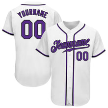 Load image into Gallery viewer, Custom White Purple-Black Authentic Baseball Jersey