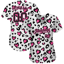 Load image into Gallery viewer, Custom White Black-Pink 3D Pattern Design Leopard Authentic Baseball Jersey